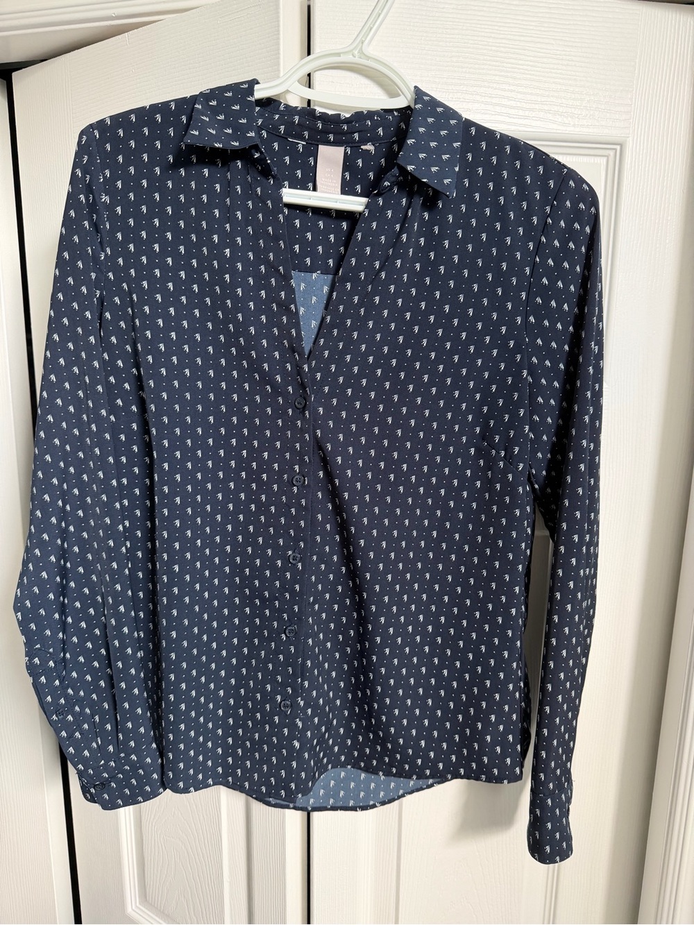 Women's Navy Print Button-Up Shirt